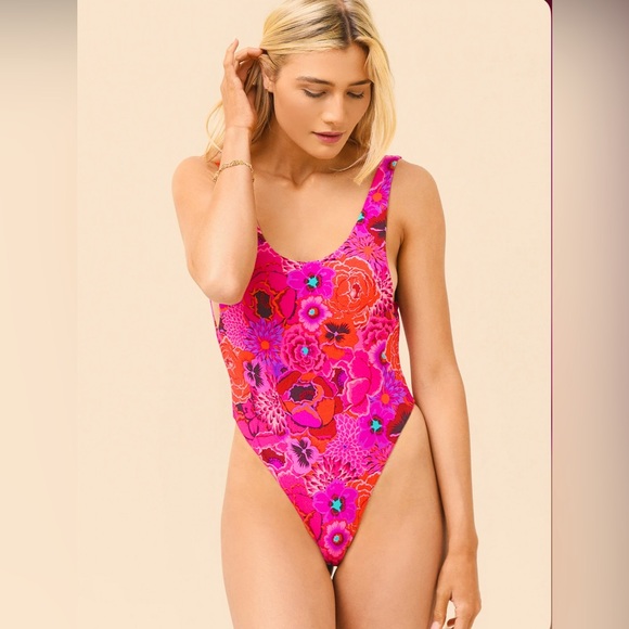 Free People Other - Reina Olga pink Floral Funky Print One-Piece Swimsuit Size 1
